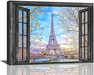 KMNOVO Paris Eiffel Tower Wall Art Paris Pictures Wall Decor Canvas Painting Print Artwork Modern Home Decorations Framed for Living Room Bedroom Office 16x12