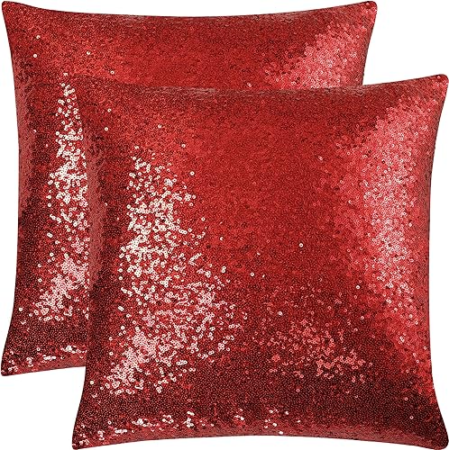 Miniatura 10 de PiccoCasa 2 fundas de almohada de lentejuelas, 18 x 18 pulgadas, funda de cojín decorativa brillante, funda de almohada cuadrada de satén brillante