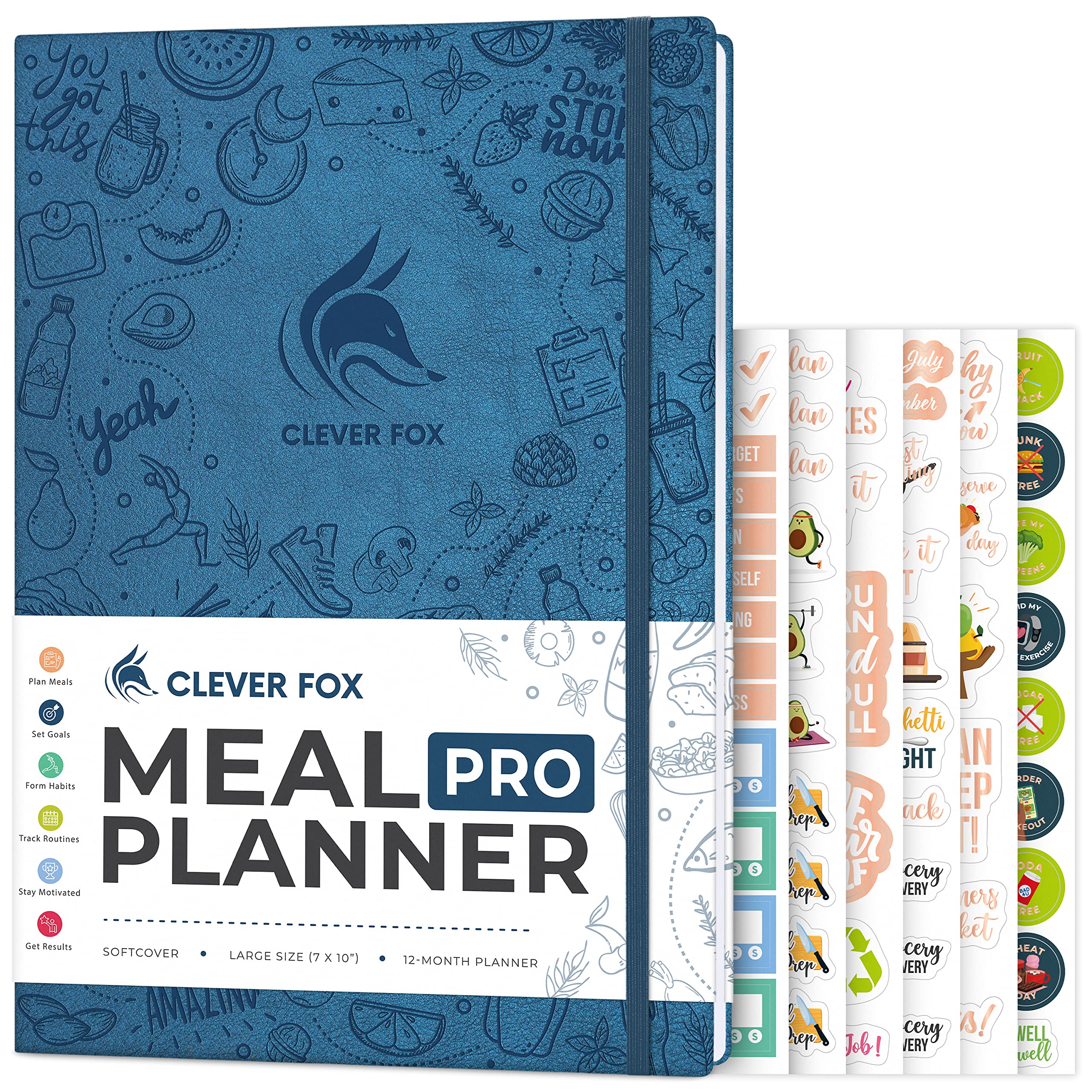 Clever Fox Meal Planner PRO – Weekly Meal Prep & Nutrition Journal with Grocery List & Weigh Loss Tracker – Diet & Fitness Log Book (Mystic Blue)