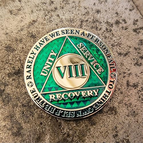 Miniatura 5 de Moneda de sobriedad de 8 años  Chip AA Legacy  Ficha de aniversario de recuperación de triplaca gruesa (verde)