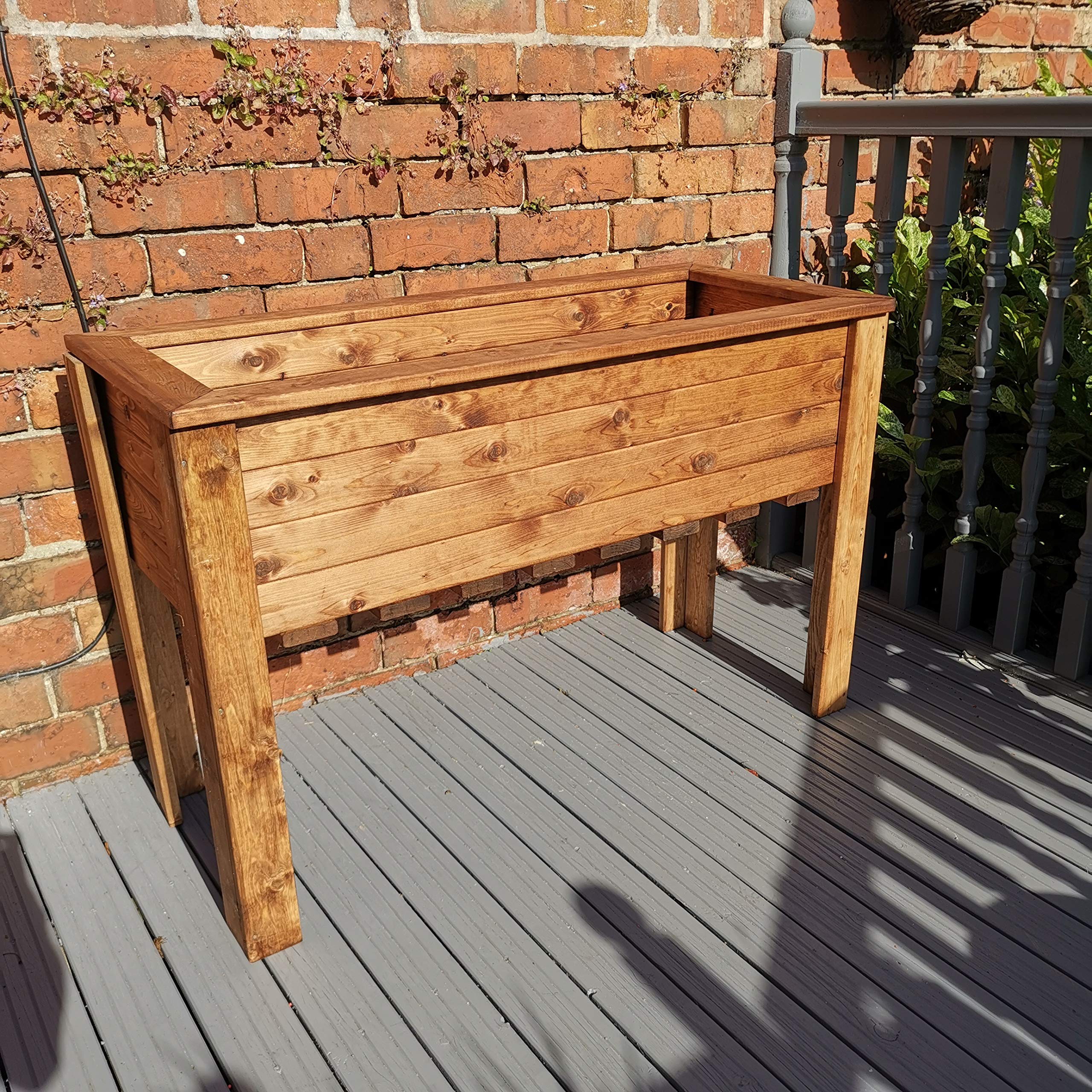 41cm x 109cm Large Rustic Chunky Wooden Raised Flower Bed Planter