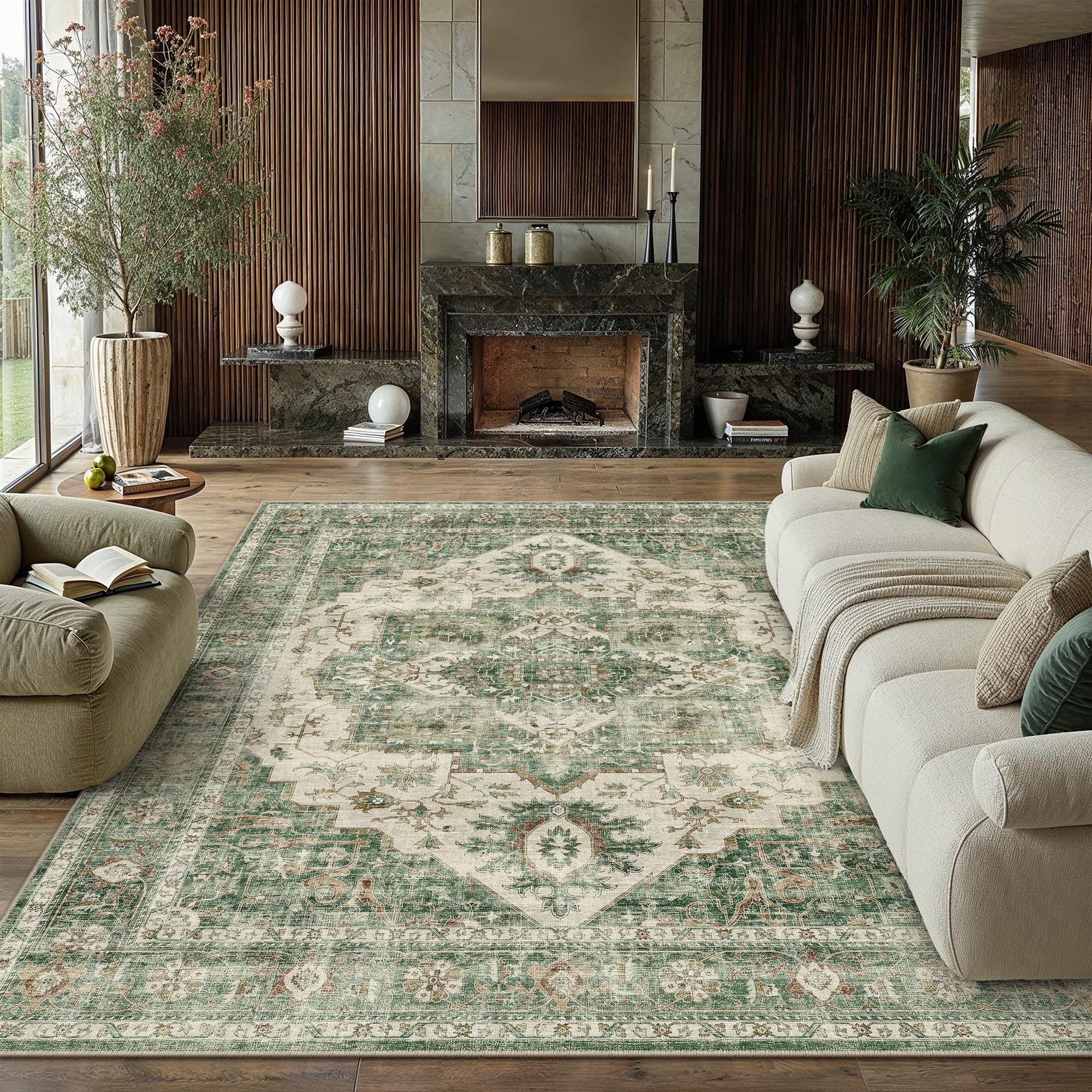 PureCozy Vintage Rugs Living Room Area Rug 240x300cm Green Washable โ image 1