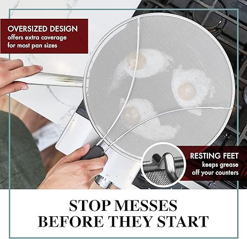Miniatura 3 de BergKoch Pantalla contra salpicaduras para sartén, protector de salpicaduras de grasa de acero inoxidable de 11.5 pulgadas, cubre salpicaduras de