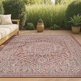 JONATHAN Y Medallion Weave Indoor Outdoor Area Rug 8X10 Red/Taupe, Sinju...