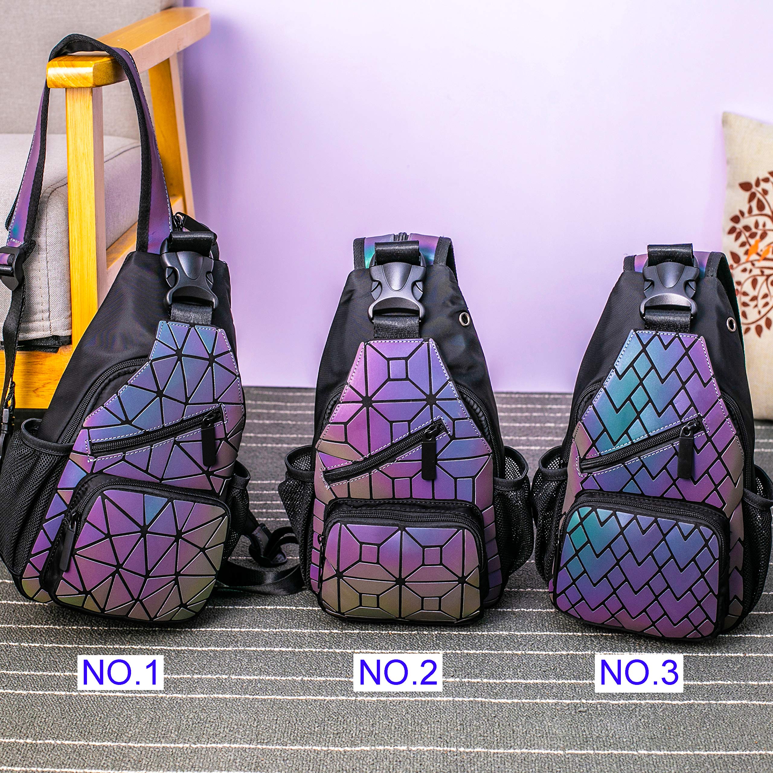 Geometrische Umhängetasche Geometrischer Rucksack Damen Leuchtender Holographic Rucksäcke Reflektierend Festival Tasche