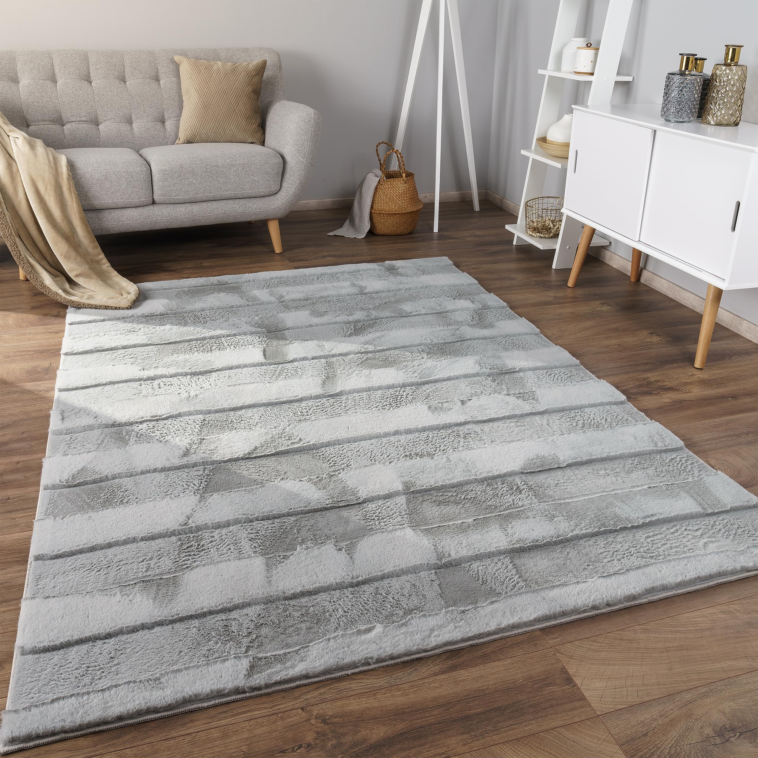 Paco Home Weicher Flauschiger moderner Bubble Wohnzimmer Teppich Hochflor Fell Geometrisches Design Hoch-Tief-Effekt, Grösse:80x150 cm, Farbe:Grau 4
