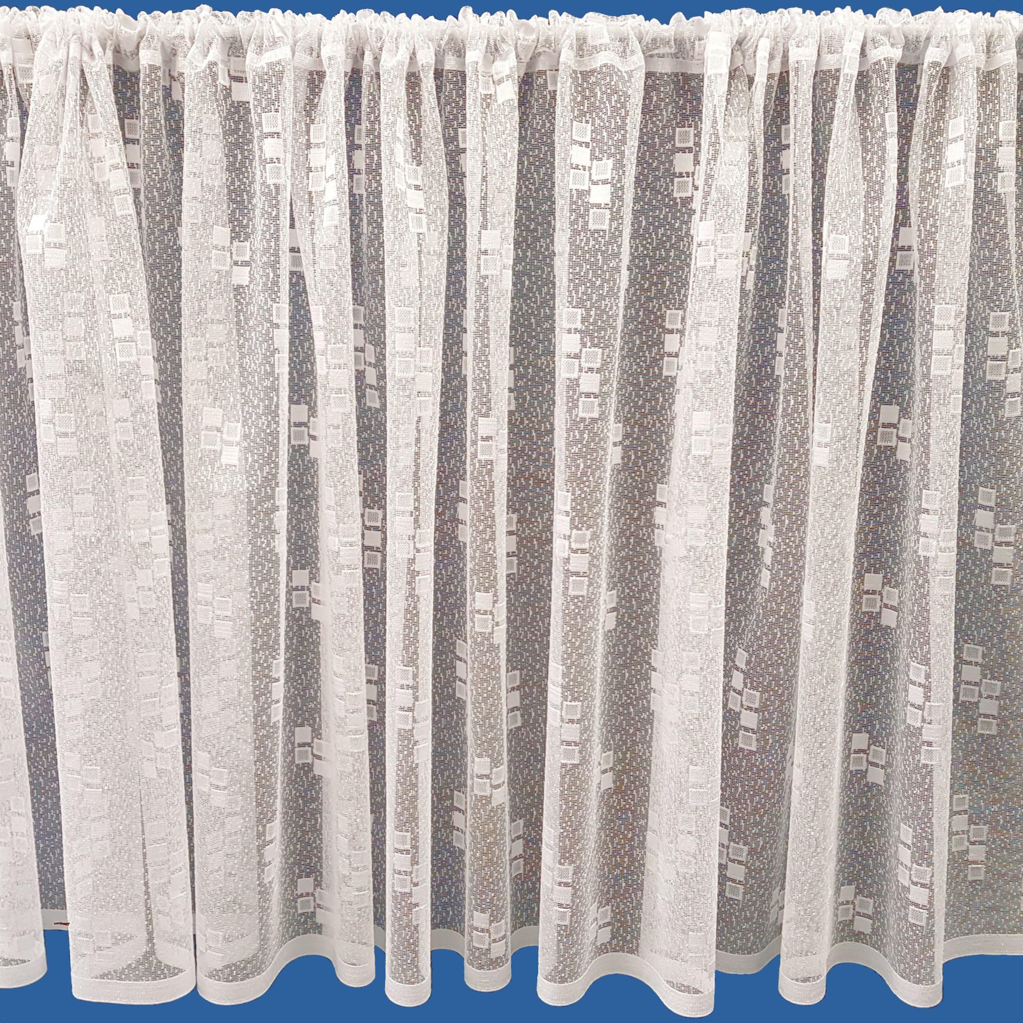 Zoe Modern Cube Design Lace Net Curtain in White. 81inch (206cm) Drop. Sold By The Metre. by Kelly's Soft Furnshings
