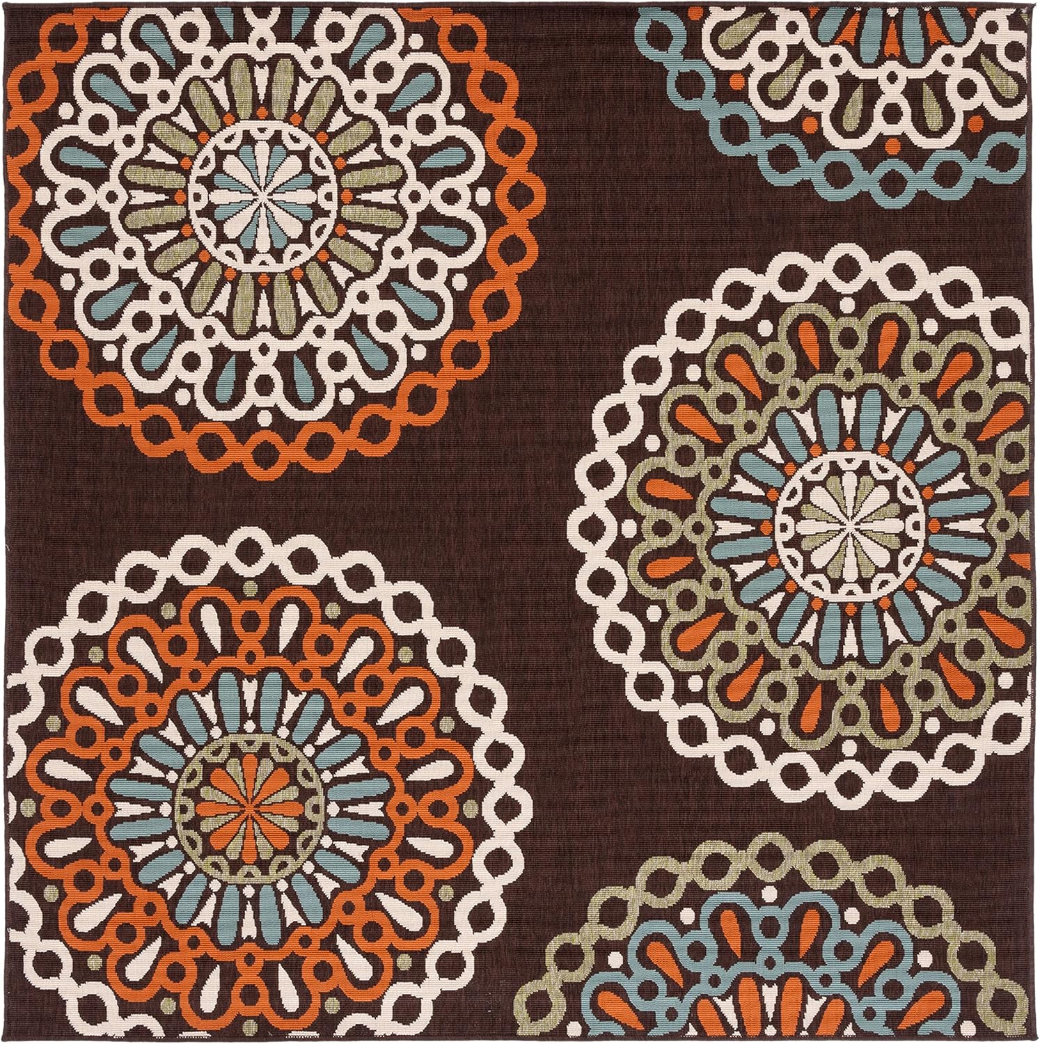 SAFAVIEH Washable Rug Outdoor Veranda Collection - 3' Square, Chocolate & Terracotta, Non-Shedding & Easy to Clean, Ideal for Patio, Backyard, Mudroom (VER092-0725)