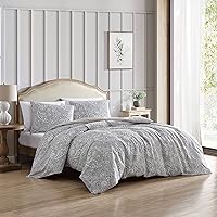 Vista 2 de Stone Cottage - Juego de funda de edredón tamaño King, juego de ropa de cama reversible de algodón, decoración del hogar (gris ancaster, King)