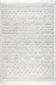 nuLOOM 8x11 Ansley Moroccan Tassel Area Rug, Light Grey, High-Low Textured Bohemian Design, Plush High Pile, Stain Resistant, For Bedroom, Living Room, Hallway, Entryway
