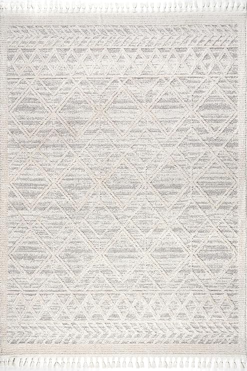 nuLOOM 8x11 Ansley Moroccan Tassel Area Rug, Light Grey, High-Low Textured Bohemian Design, Plush High Pile, Stain Resistant, For Bedroom, Living Room, Hallway, Entryway