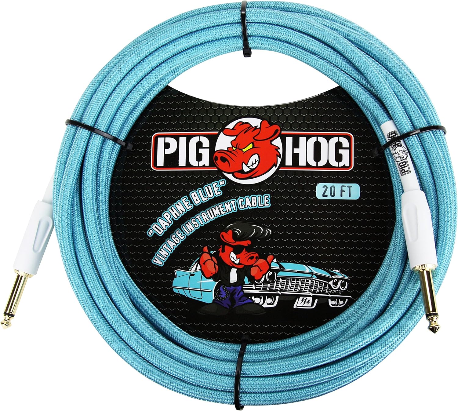 Pig Hog PCH20DB 1/4" to 1/4" Daphne Blue Guitar Instrument Cable, 20 Feet