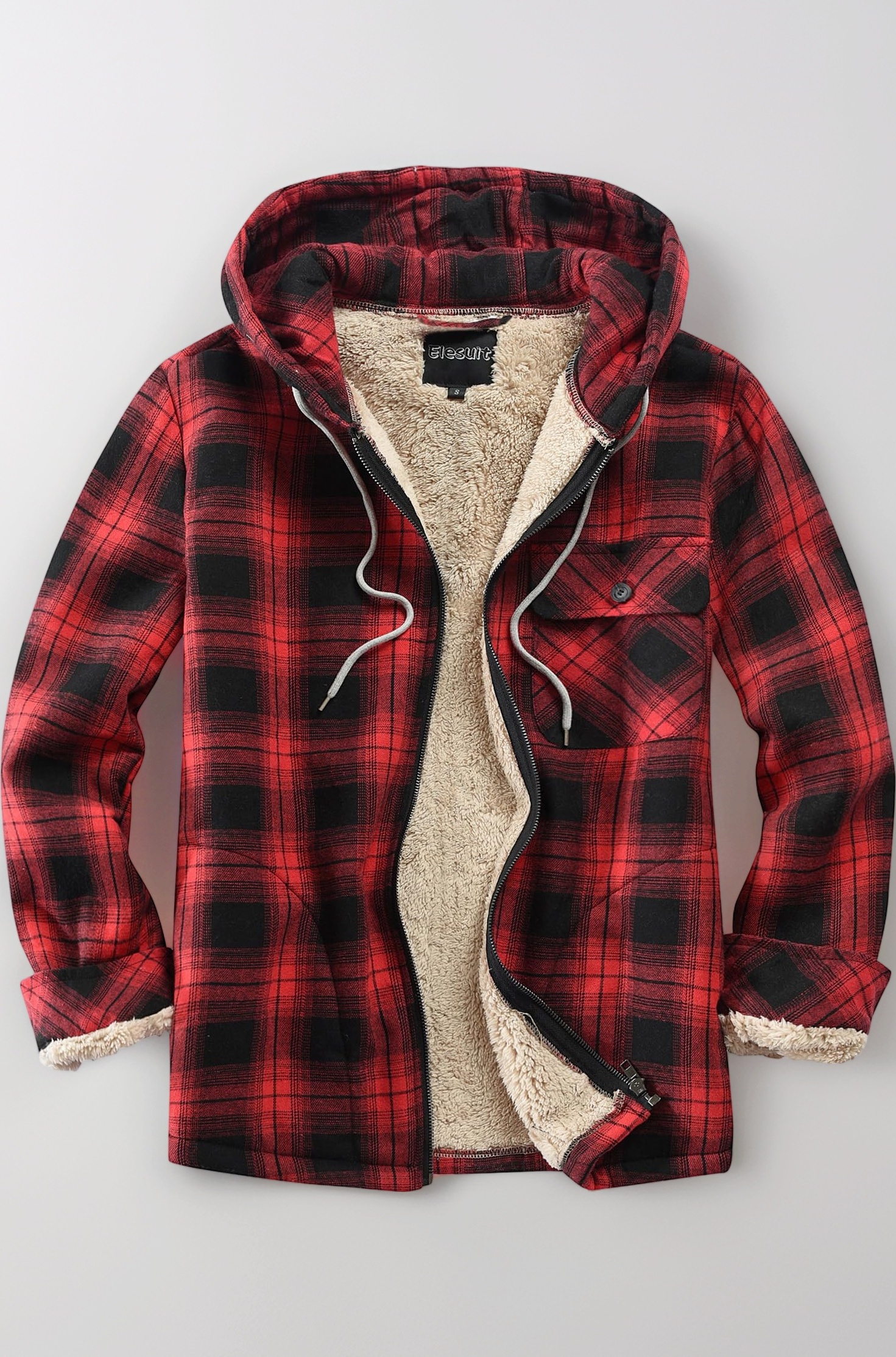 Men's Full Zip Fleece Flannel Jackets Shirt Plaid Cotton Hoodies Soft Warm Coat for Men with Hood