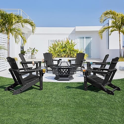 Miniatura 7 de Yaheetech Adirondack - Silla otomana retráctil, silla plegable para todo tipo de clima, para patio, con soporte para tazas y soporte para teléfono