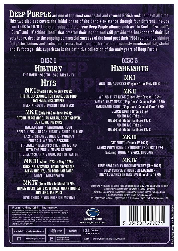 ディープ・パープル:ヒストリー,ヒッツ &amp; ハイライツ’68-’76 ディープ・パープル・アーカイブ・コレクション [DVD] Amazon.co.jp: ディープ・パープル:ヒストリー,ヒッツ