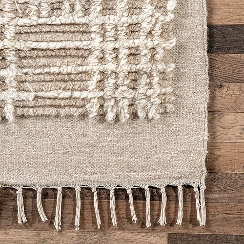 Miniatura 4 de Rugs USA x Arvin Olano Crissy Crosshatch Shag - Alfombra de lana de 5 x 8 pies, color beige