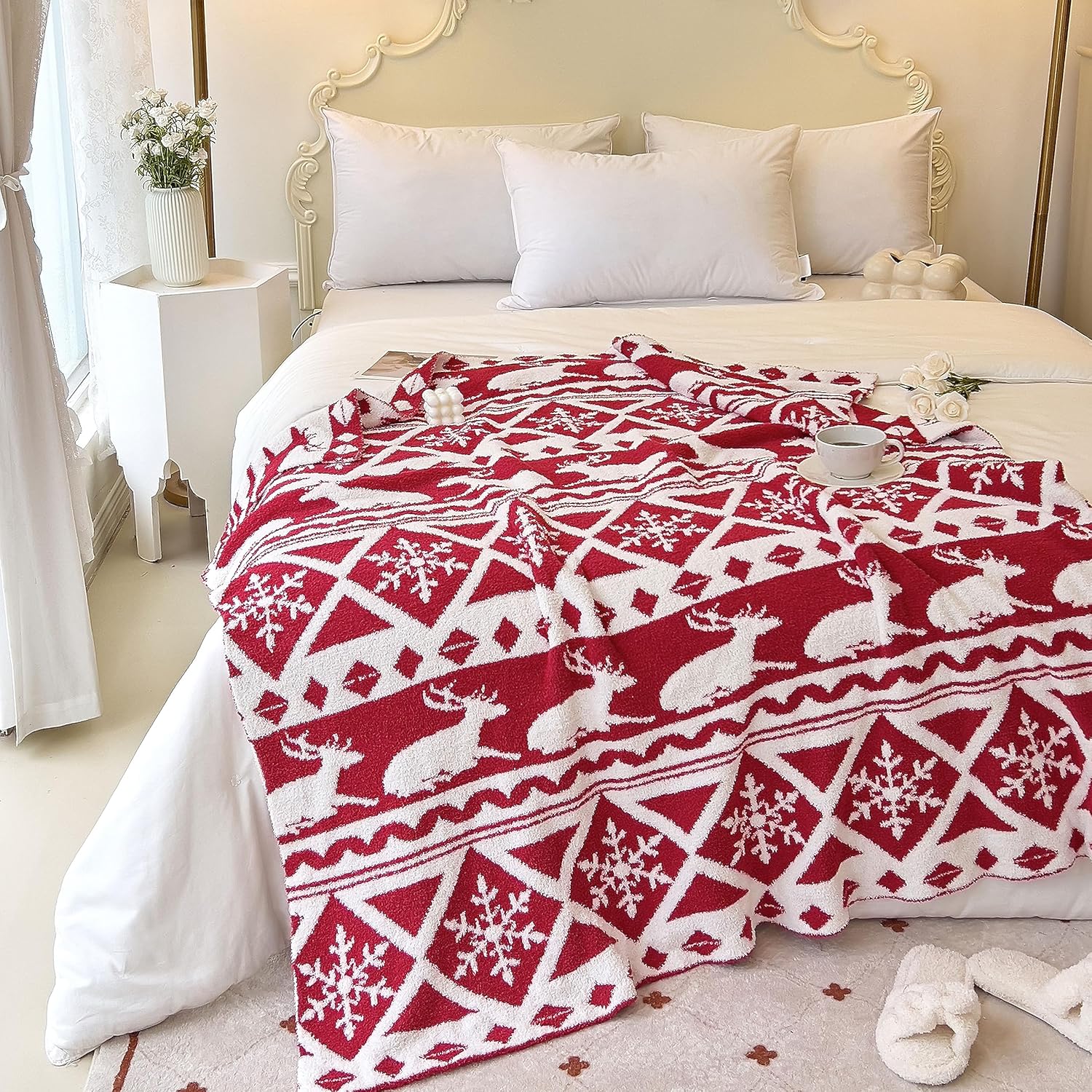 Christmas Sherpa Throw Blanket Warm Plush Fluffy Throw