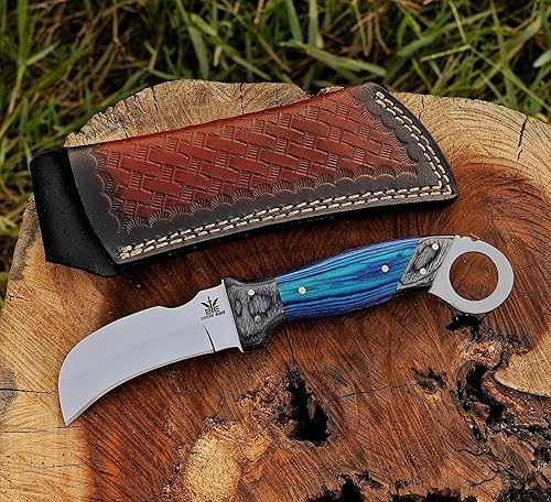 Miniatura 12 de Cuchillo de acero hecho a mano con funda de cuero, cuchillo utilitario resistente, cuchillo de electricista para desollar alambre para profesional