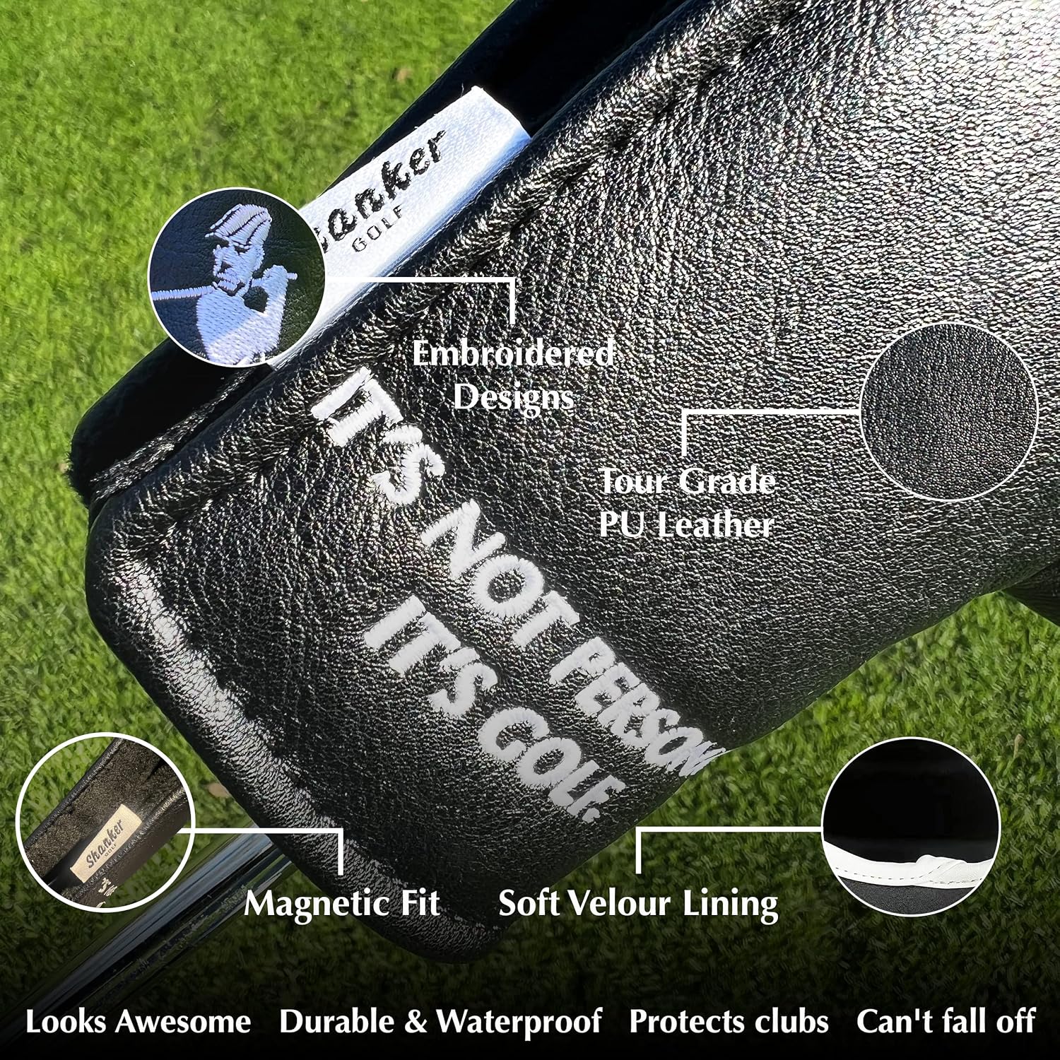 Shanker Golf Headcover - The Golf Father Driver & Putter Covers - Funny Golf Club Covers for Dads - Tour Grade PU Leather, Waterproof, Soft Lining, Embroidered Logos