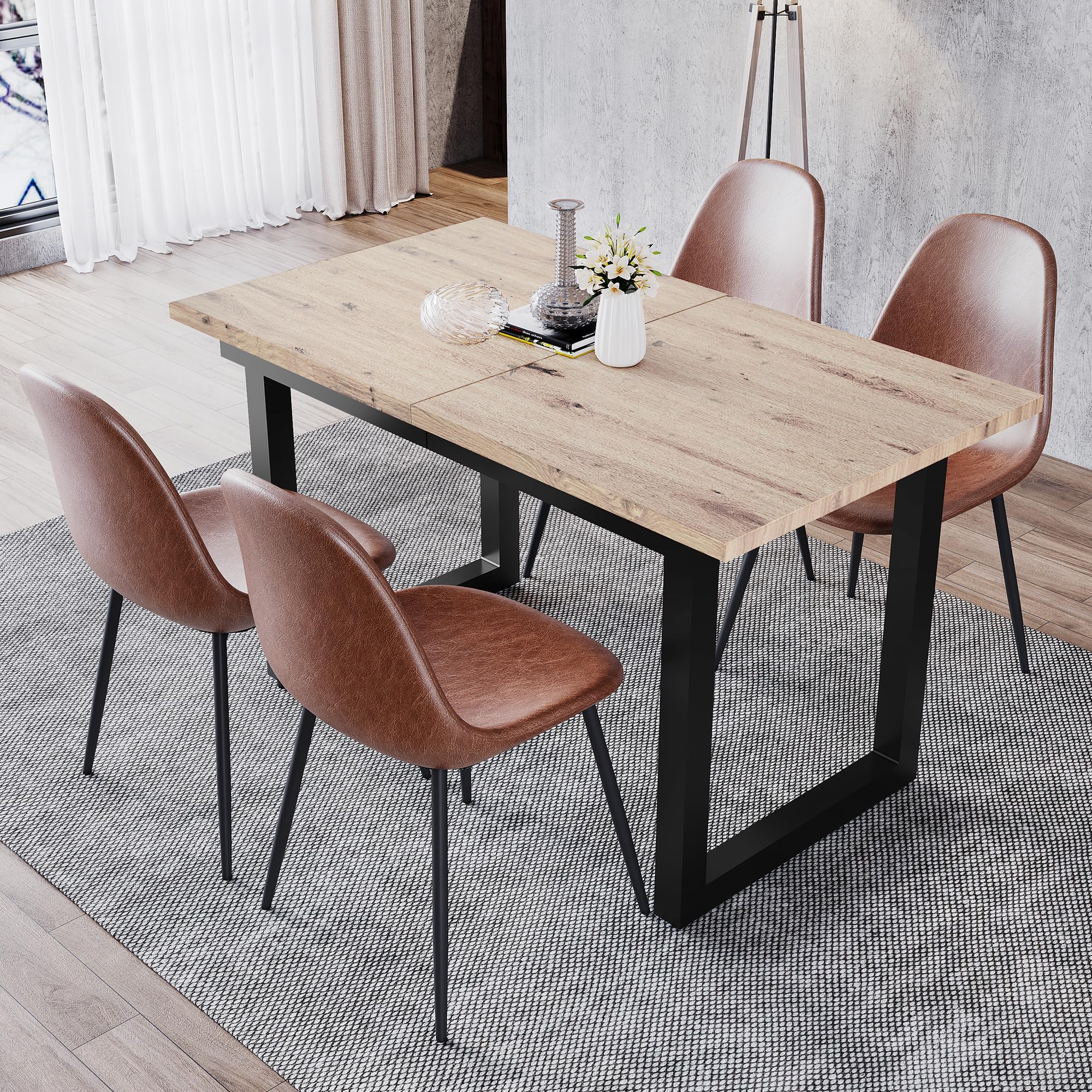 Mesa de comedor extensible 140/180 x 80 x 75 cm, estilo industrial, MDF con aspecto de roble, marco negro, ahorra espacio, estable, ideal para comedores modernos, capacidad