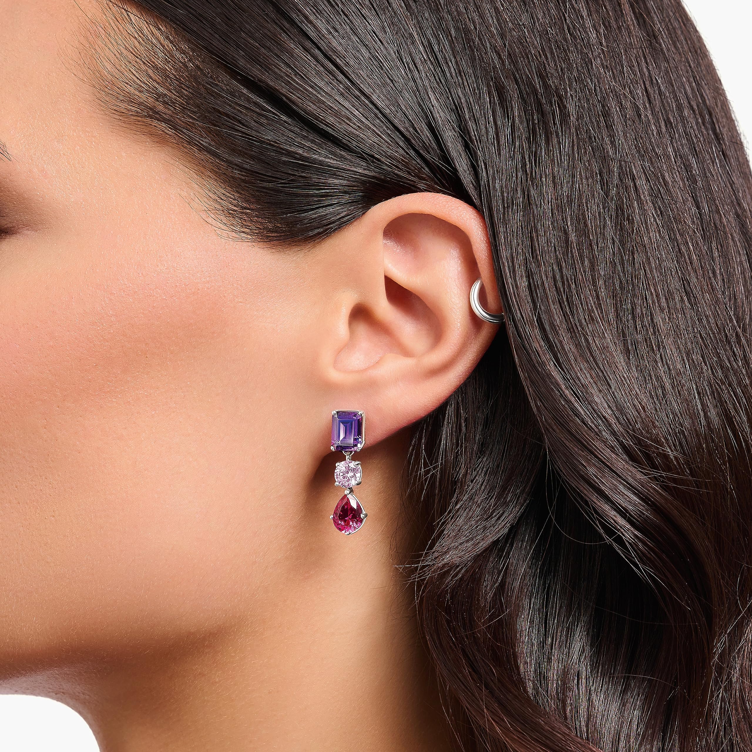 THOMAS SABO Ohrring mit Steinen in Rot, Rosa und Violett 925 Sterlingsilber