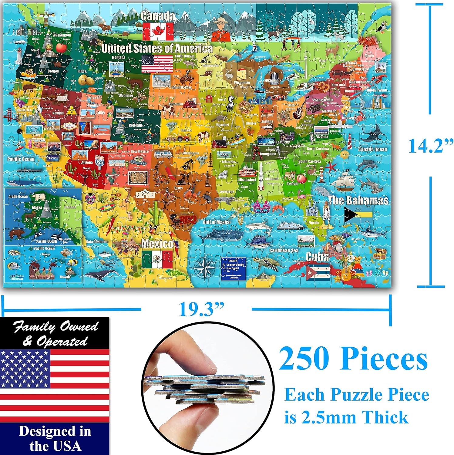 Think2Master Colorful United States Map 250 Pieces & Map of Europe 250 Pieces Jigsaw Puzzle. Fun Educational Toy for Kids, School & Families. Great Gift for Boys & Girls Ages 8+ to Stimulate Learning