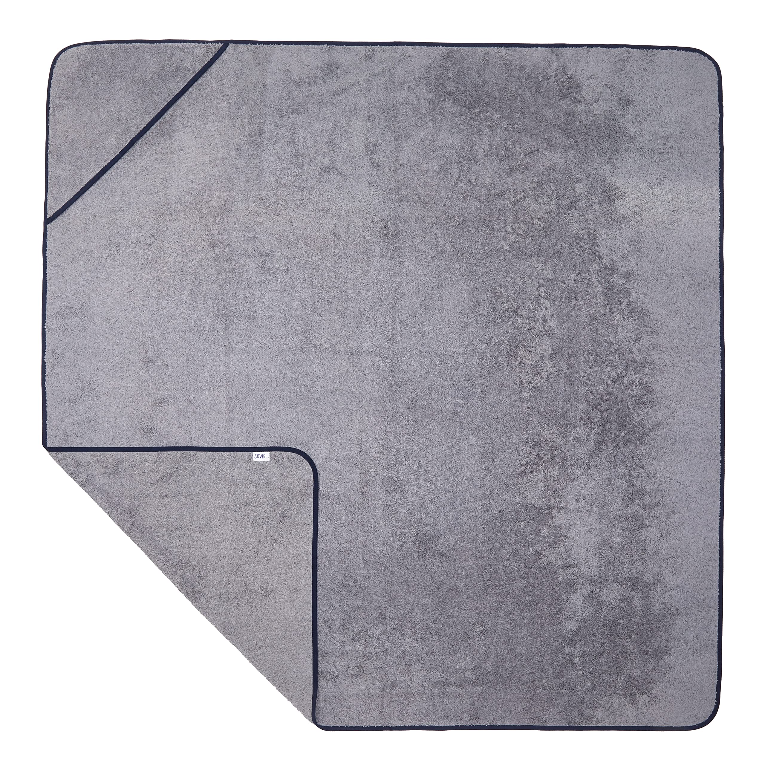 Sowel® Serviette avec Capuche, 100% Coton Bio, Draps de Bain pour Enfant et Adultes, 140 x 140 cm, Gris/Marine