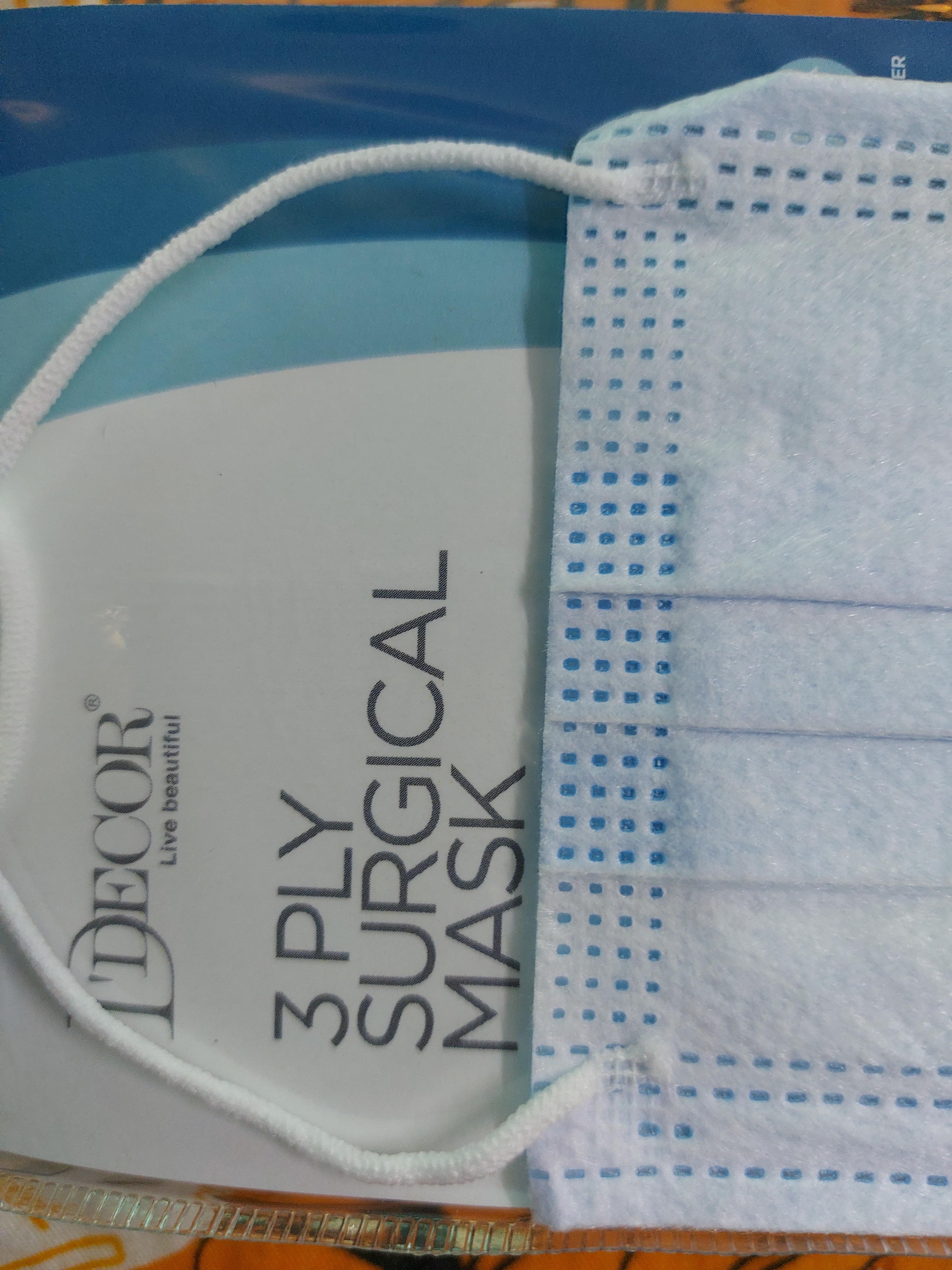 DDECOR 3 Ply Disposable Surgical Masks NonWoven Fabric, Blue, Set of