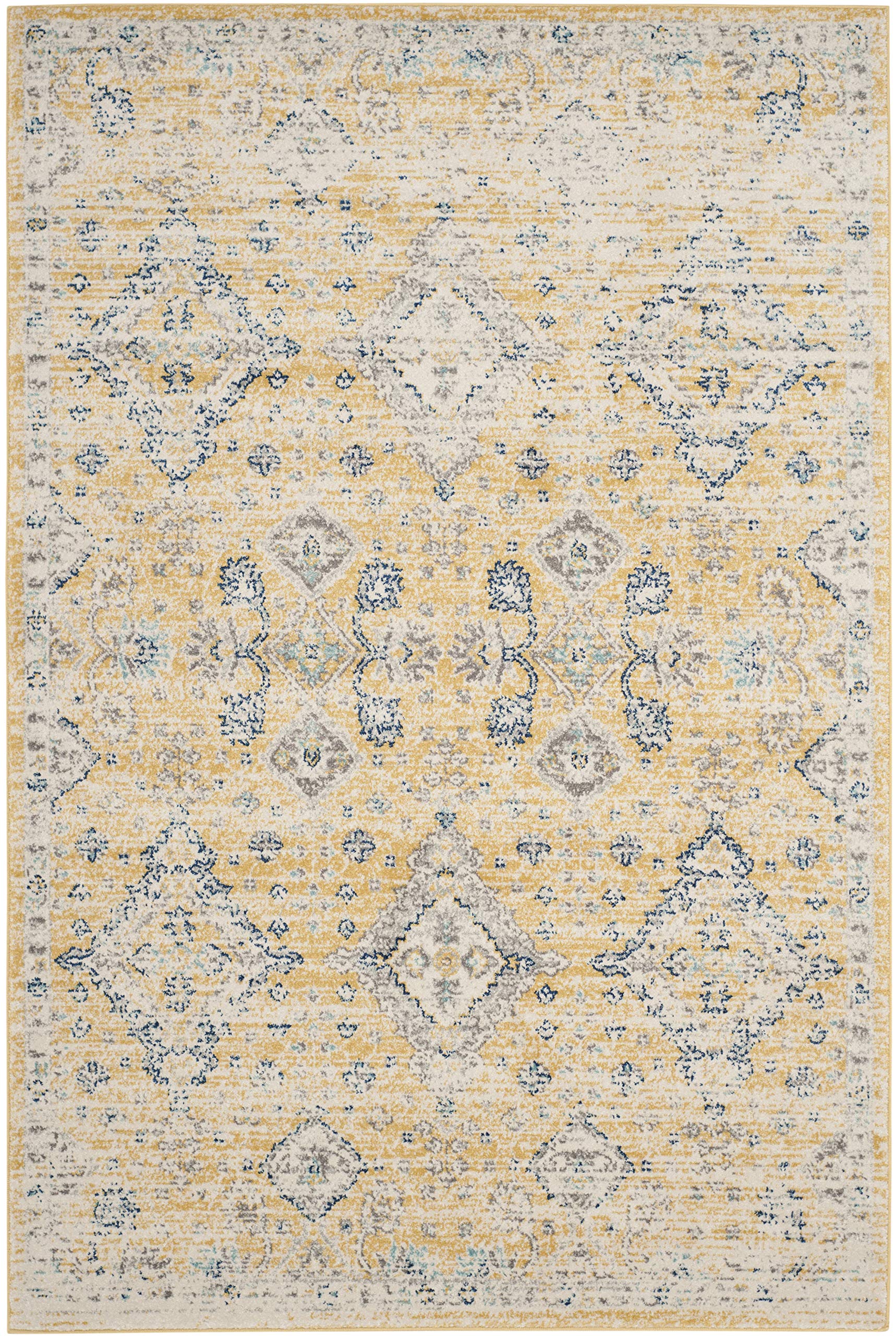 SAFAVIEH Evoke Collection 4' x 6' Ivory / Light Blue EVK224C Boho Oriental Non-Shedding Living Room Bedroom Accent Rug