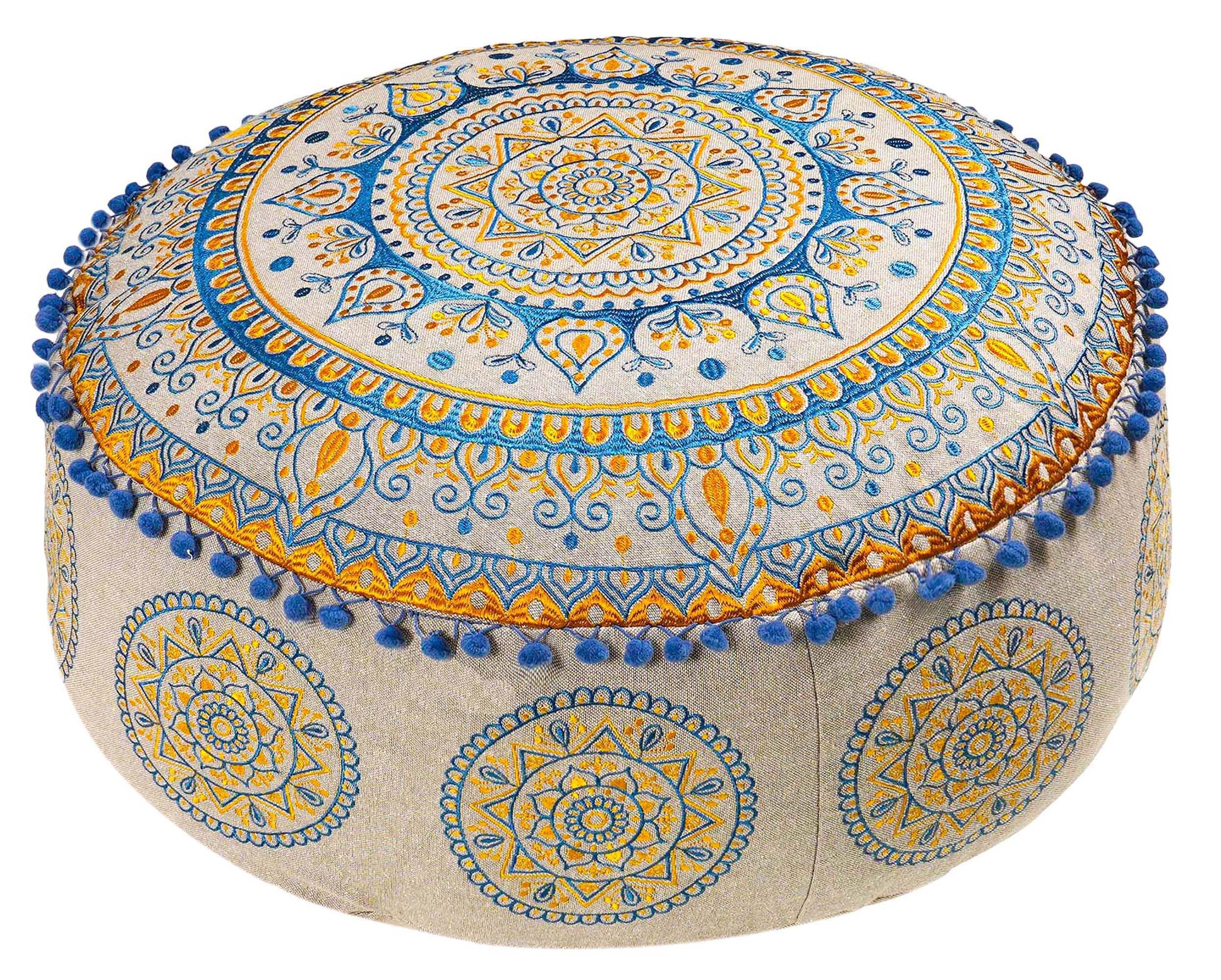 Boho Floor Pillow Cover Round Moroccan Large Pouf Ottoman Room Décor Cushion for Meditation Yoga and Boho Chic Bohemian Furniture Perfect for Living Room, Bedroom, Nursary or Children Room Unstuffed