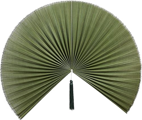 Artera - Ventilador de pared plegable de bambú grande de 60 pulgadas, color verde musgo sólido sin pintar, ventilador de pared original (verde)