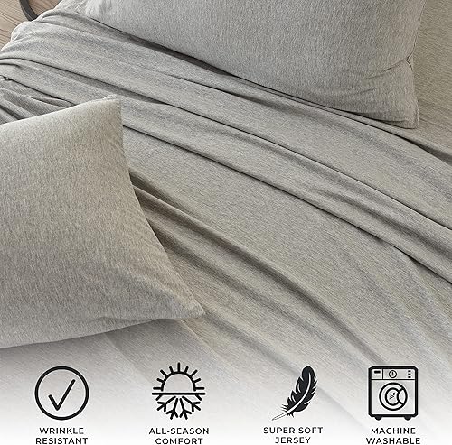 Miniatura 3 de Great Bay Home - Juego de 4 piezas de sábanas de algodón extrasuave tamaño Queen, transpirable, suave, cómodo y acogedor, sábanas color gris claro