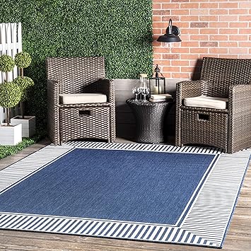 Amazon.com: nuLOOM 5' x 8' Outdoor Area Rug, Casual Design With Striped Border, Stain Resistant ...