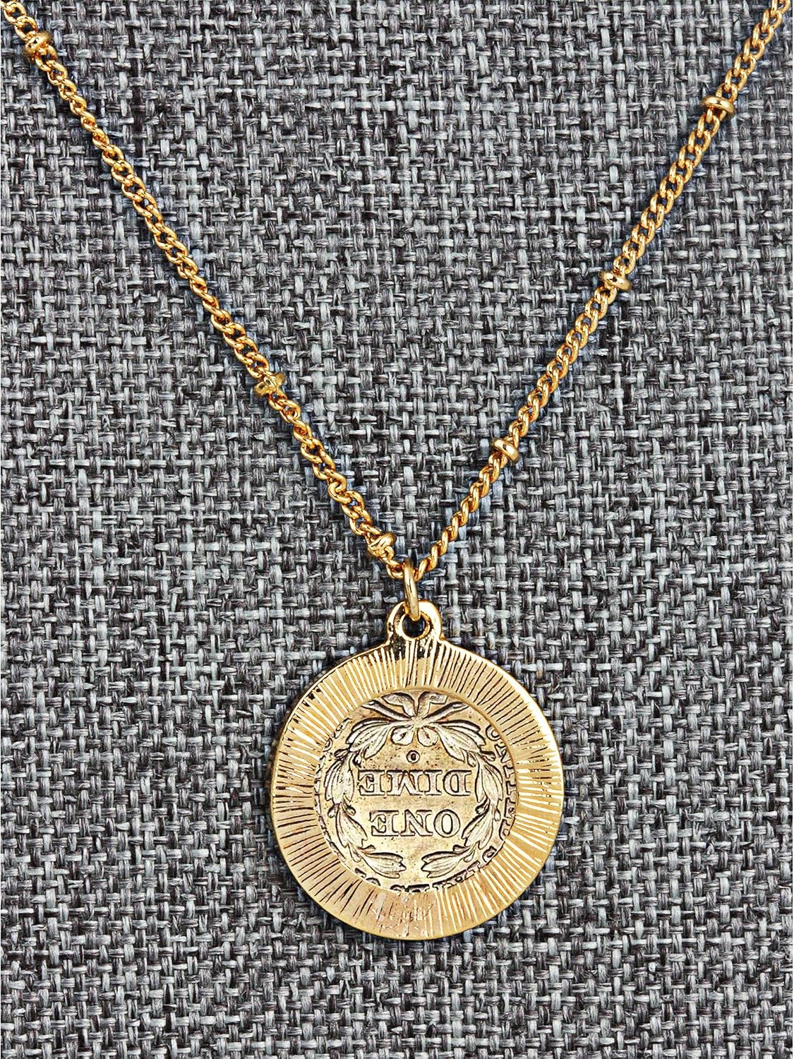 American Coin Treasures Coin Necklace Pendant Double Strand Love Chain– Genuine Seated Liberty Gold-Layered Coin | Goldtone Saturn Style Chain and Lobster Claw Clasp | Certificate of Authenticity