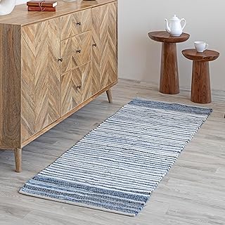 HOMEMONDE Denim Rag Runner Rug 2' x 8' Recycled Soft Cotton Chindi Rugs ...