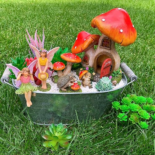 Miniatura 4 de Mood Lab Fairy Garden - Juego de 6 piezas de casa de hongos - Kit de figuras y accesorios en miniatura - para decoración al aire libre o de la casa