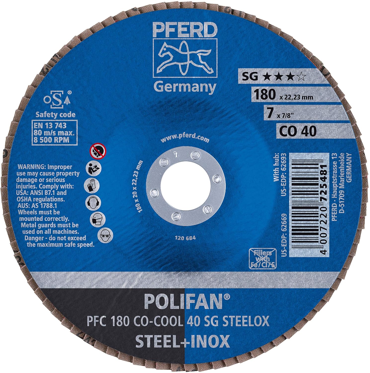 5" x 7/8" POLIFAN® Flap Disc - Conical SGP Ceramic Oxide Cool, 60 Grit