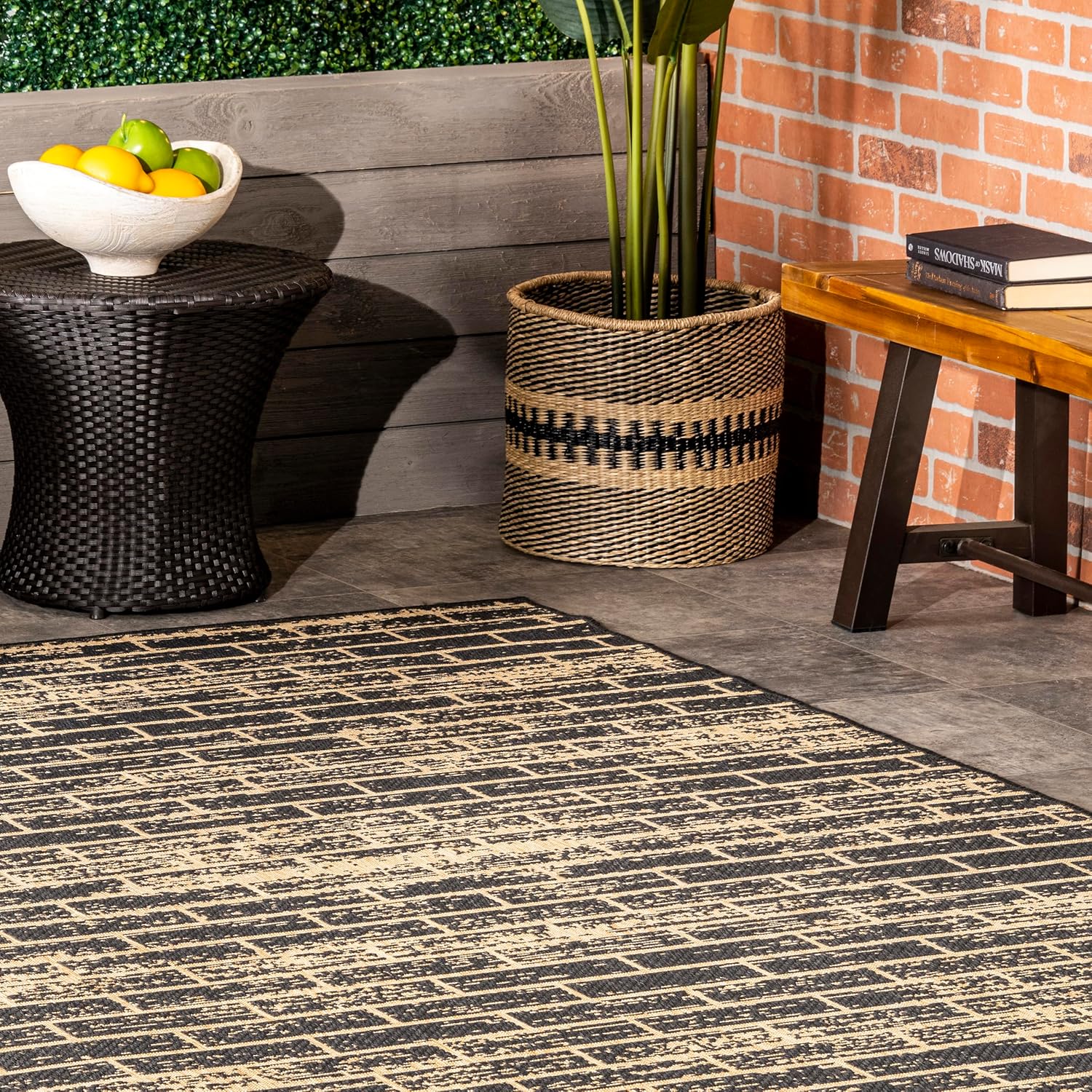 nuLOOM 2' x 8' Outdoor Performance Area Rug, Stain Resistant, Weather Resistant, High Traffic, Patio, Balcony, Outside, Justina Charcoal