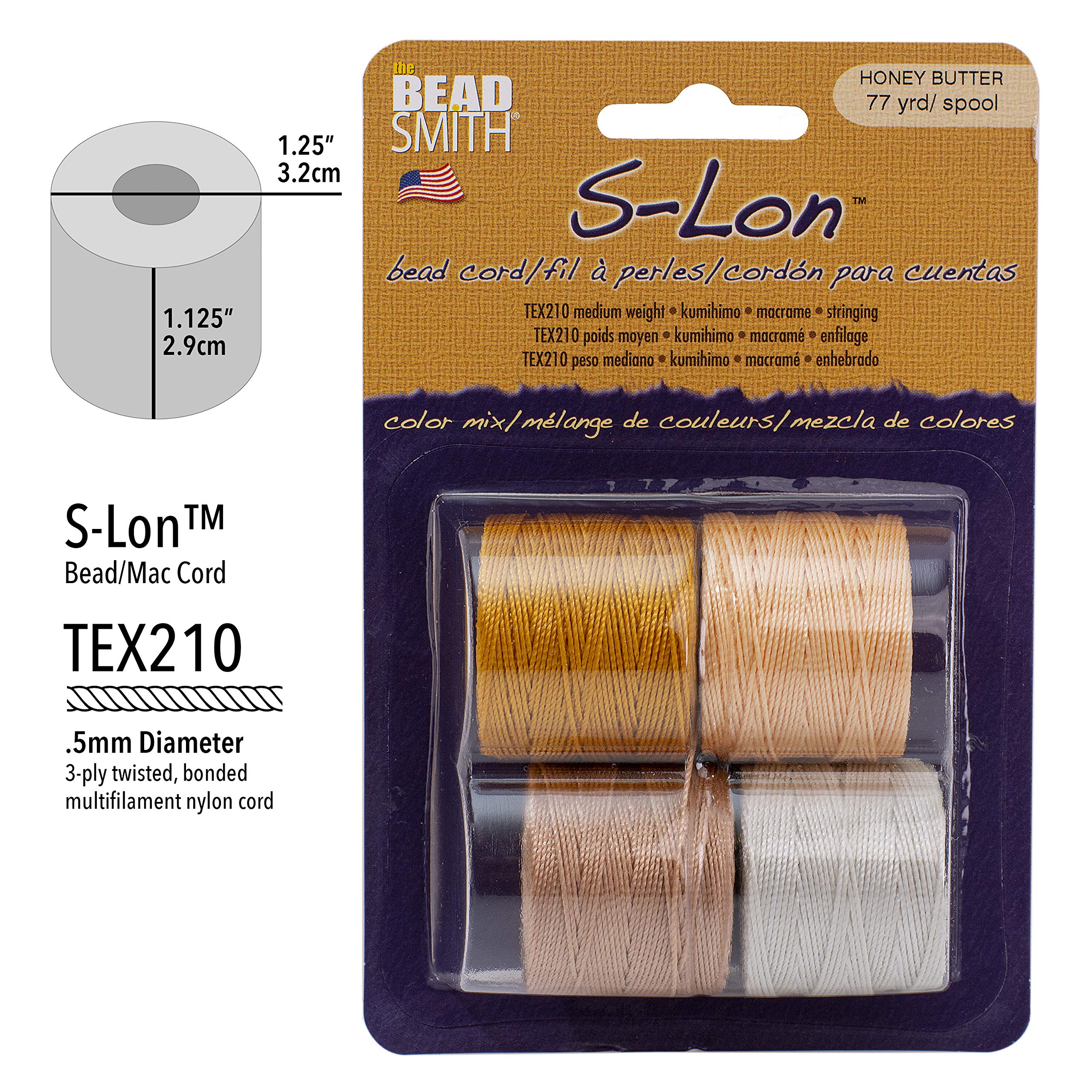 BeadSmith Super-Lon Schnur - Honig-Butter-Mix - Vier 70 m Spulen / Größe 18