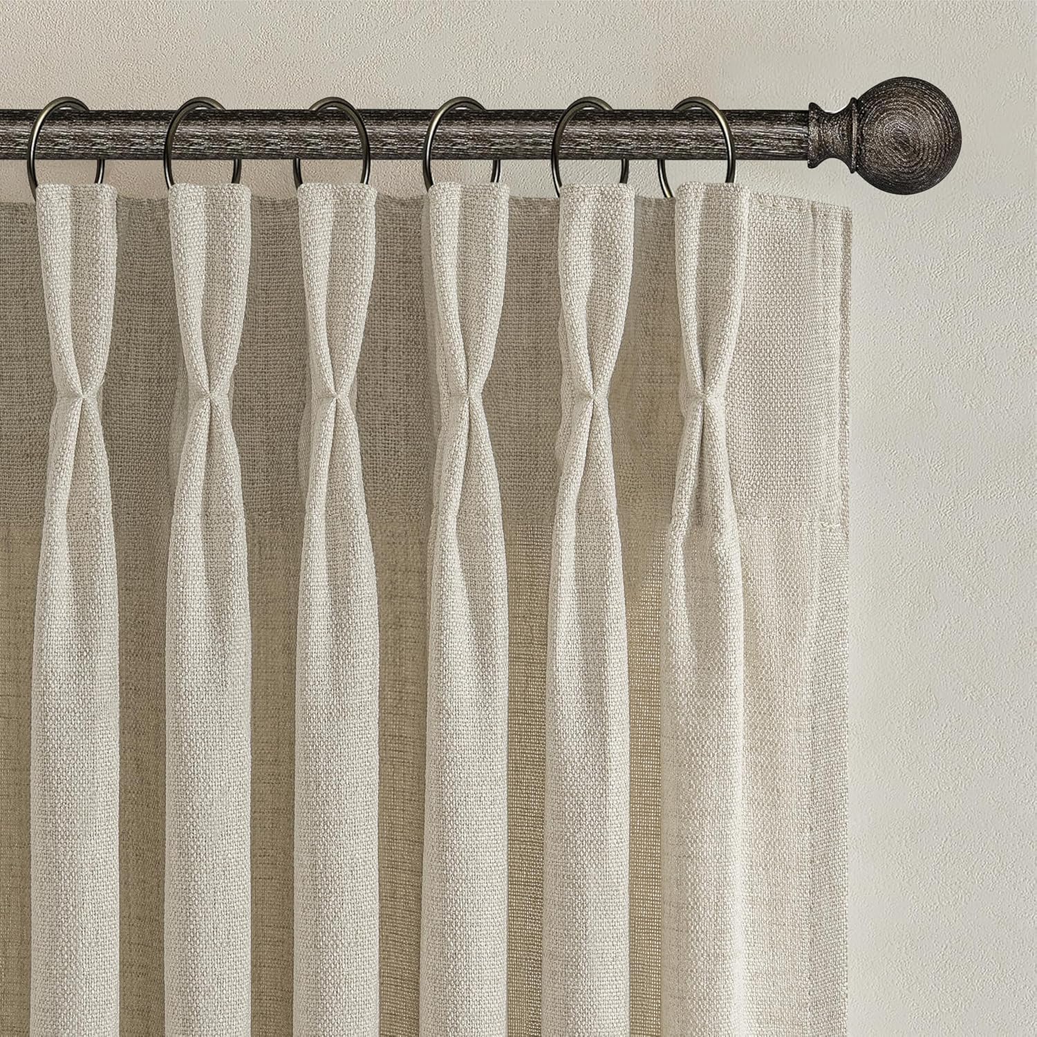 Warm Beige Thick Linen Blend Sheer Curtains 96 Inches Long for Living Room 2 Panels Set, Pinch Pleat Modern Farmhouse Burlap Windows Curtain for Dining Room Light Filtering Drapes with Hook Ring Brown