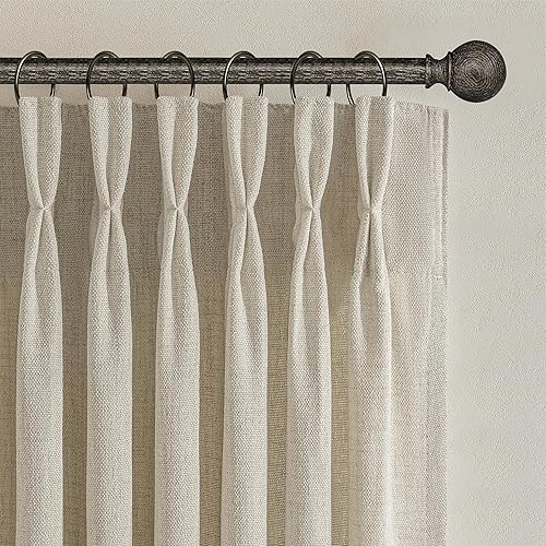 Miniatura 19 de Cortinas de lino plisado elegante de 102 pulgadas de largo para sala de estar/comedor, cortina de lino plisada de 102 pulgadas, filtro de luz que