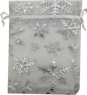 50pcs Organza Pouch Bag Drawstring 5"x7" 13x18cm Strong Gift Candy Bag Jewelry Party Wedding Favor (Snowflake)