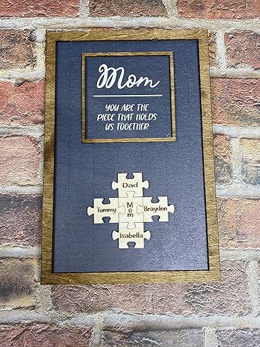 Miniatura 10 de Personalized 3D Puzzle Piece Wood Sign for Mom with Kids Names You Are the Piece That Holds Us Together - Customized Wall Decor for Mom (10" x 15"