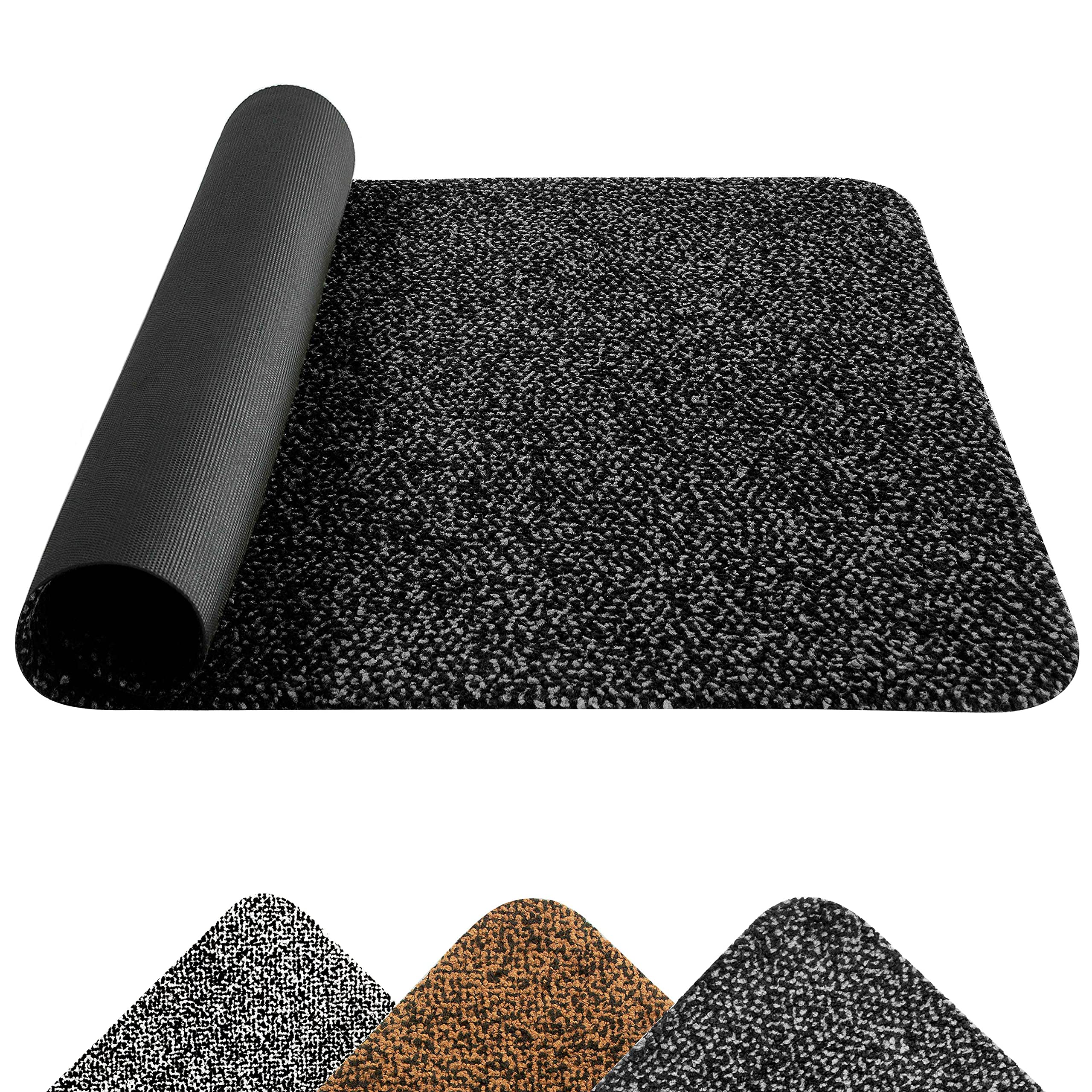 Mibao Dirt Trapper Mat, Door Mat Indoor & Door Mat Outdoor, 60x90 Cm, Durable Non Slip Rubber Backed Mats, Front Door Mat, Non Slip Doormat, Washable Indoor Mats, Anthracite Black