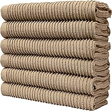 Premium Kitchen Towels - Large Cotton Kitchen Hand Towels - 6 Pack - Ribbed Design (16" x 26") - 340 GSM Highly Absorbent Tea Towels Set with Hanging Loop (TAN)