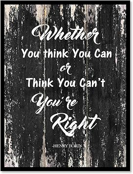 SpotColorArt Whether You Think You Can Or Think You Cant Youre Right - Henry Ford Inspirational Quote Saying Canvas Print Home Decor Wall Art Gift Ideas, Black Frame, Black, 13" x 17"