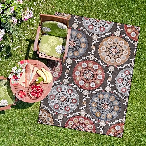 Miniatura 432 de CAMILSON Indoor Outdoor Rug 5x7 Bohemian Medallion Floral Area Rugs for Indoor and Outdoor Patios Easy-Cleaning Non-Shedding Living Room Garden and