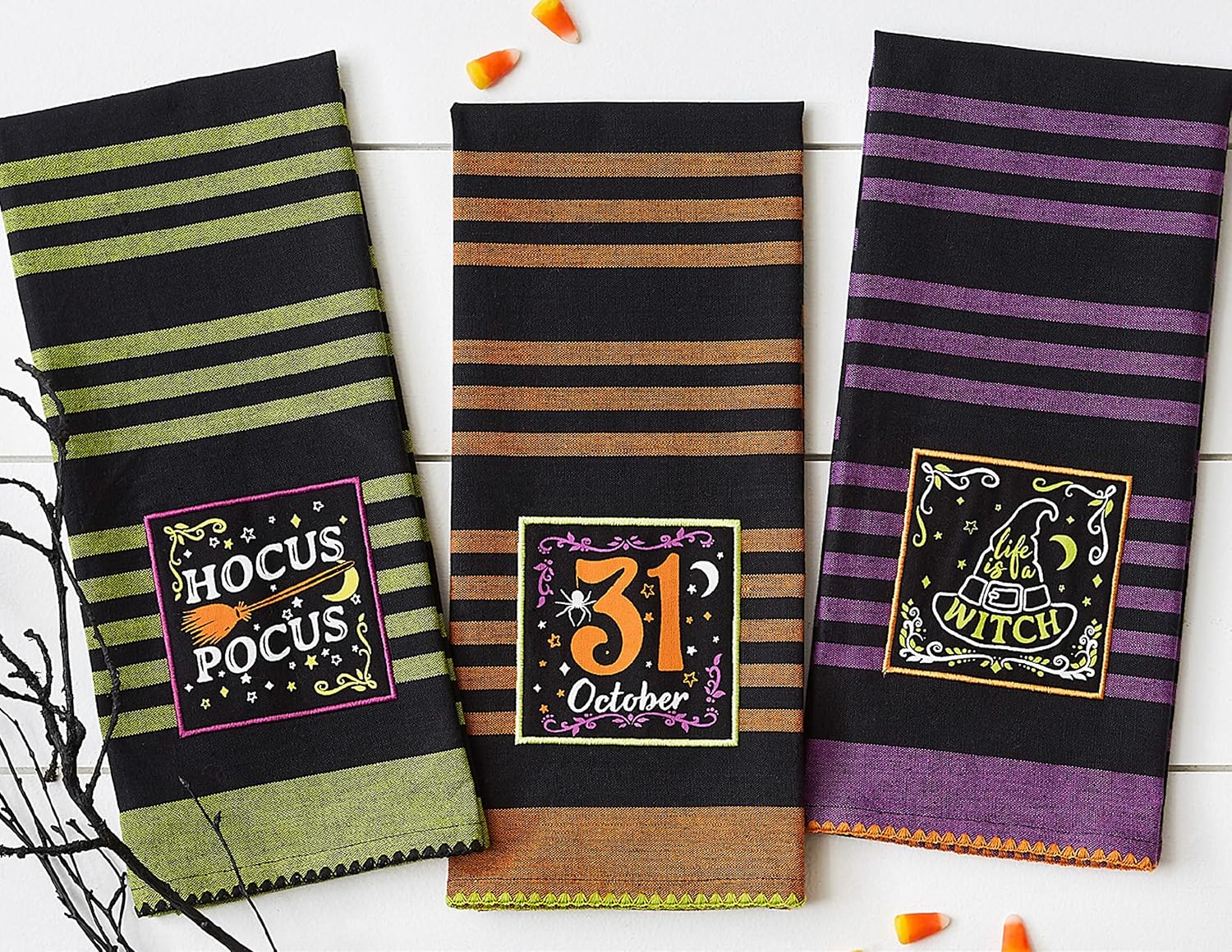 DII Witchful Thinking Collection Halloween Kitchen Décor, Dish Towel Set, 18x28, Hocus Pocus, 3 Piece