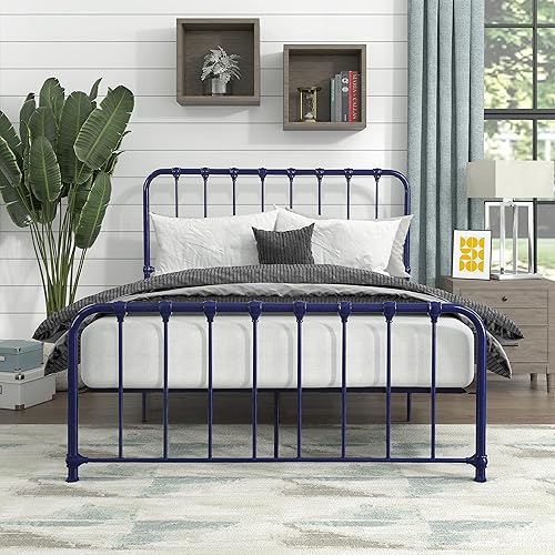 Miniatura 8 de Lexicon Base de cama de metal tamaño Queen, plataforma con soporte de listones de metal fuerte debajo de la cama, marco de cama Queen con cabecero,