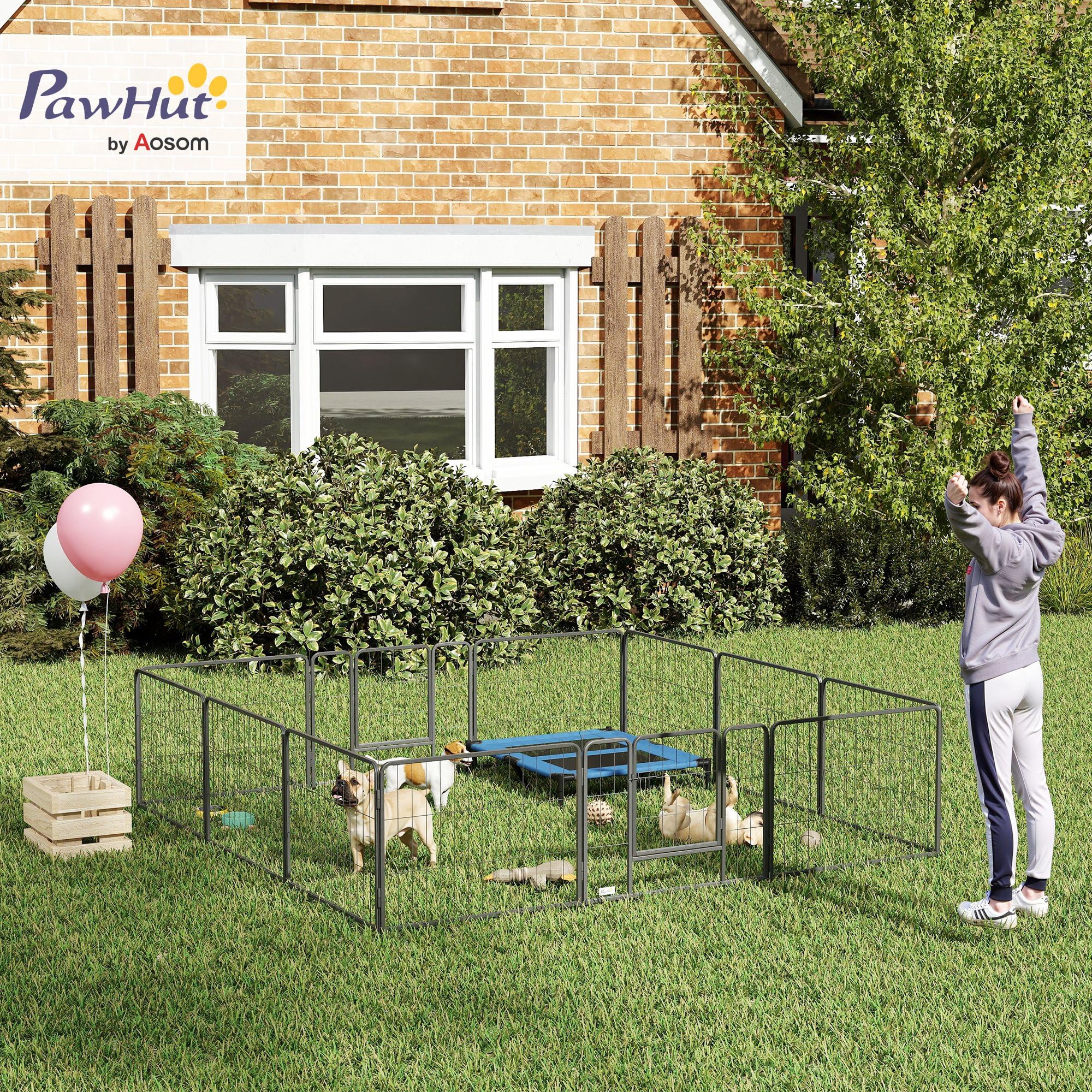 PawHut Parque para Perros Vallas para Mascotas de 12 Paneles 80x60 cm con 2 Puertas con Pestillo Corralito para Perros Pequeños de Acero para Interior y Exterior Gris